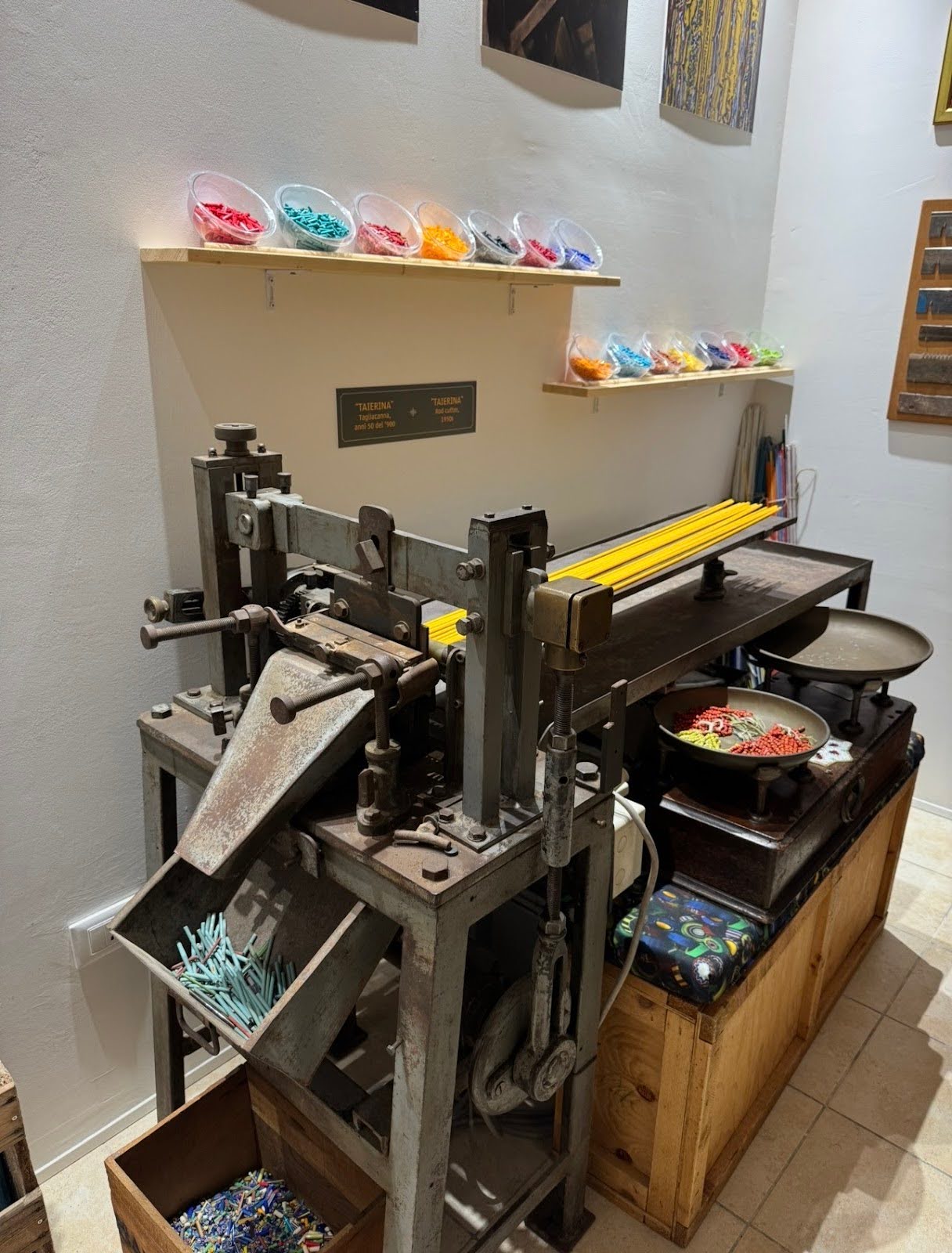 Taierina machine at Luisa Conventi’s museum, used for cutting glass rod into beads. Photography Credit: Claire Johnston